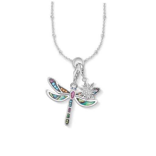 Collier pour femme avec une libellule et un soleil