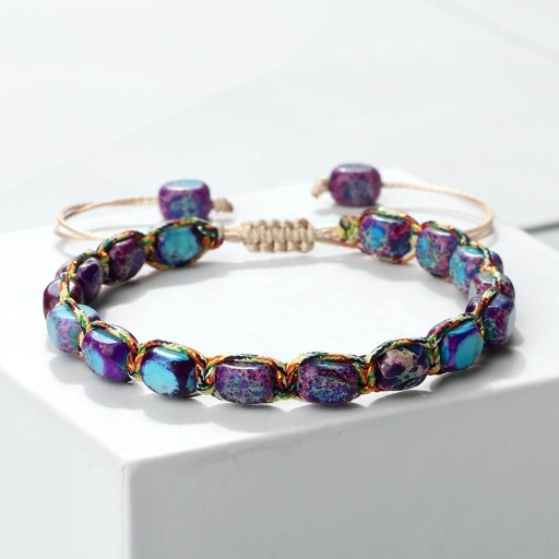 Colourful Bracelet Made of Natural Stones 17–29 cm Adjustable 7×5 mm Beads Waxed Cord Hand-Tied Knot Jewellery Accessory