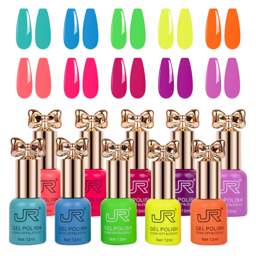 Colourful DIY Set of Gel Nail Polishes 10×12 ml UV LED Polishes for Home Manicure and Nail Art Curing in Lamp