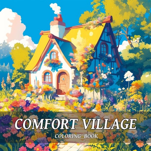 Colouring Book Country Cottage Flower Garden Landscape 20 × 20 cm Single-Sided Print Relaxation Book for Children and Adults