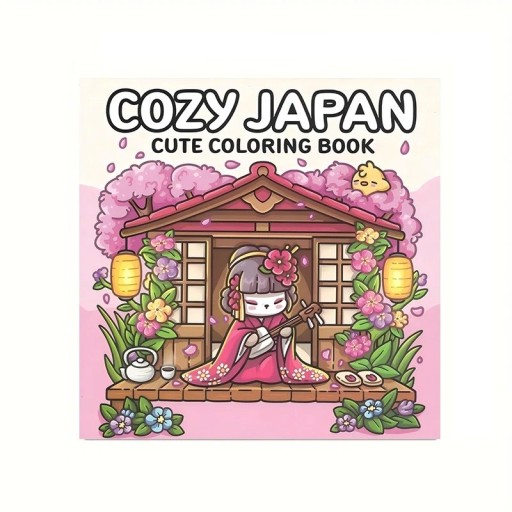 Colouring Book for Children and Adults Japanese Culture and Tranquil Scenes 20 x 20 cm Drawing Relaxing Book for Relaxation and Creativity