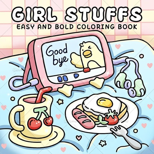 Colouring Book with Girl-Themed Cute Items 20×20 cm 24 Pages Pastel Pink-Blue Book for Colouring for Children and Adults