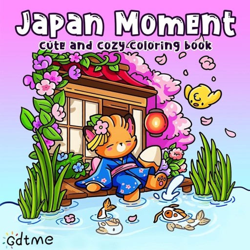 Colouring Book with Japanese Themes Cute Scenes 20×20 cm 24 Pages Pink Book for Colouring for Children and Adults