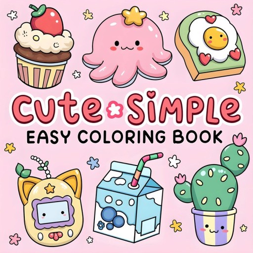 Colouring Books for Children and Adults Cute Simple Illustrations Pink Cartoon Themes Relaxation and Fun Colouring Book