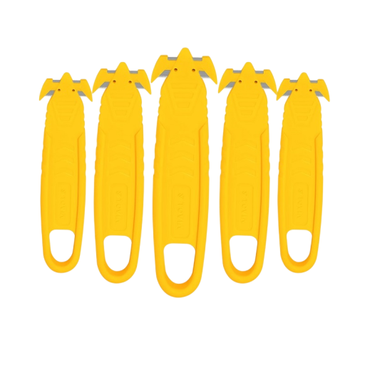 Coltello di sicurezza per cartone 14 cm Lama pieghevole Manico ergonomico Taglierina per scatole 5 pz Set per magazzini e abitazioni