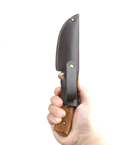Coltello forgiato in acciaio inossidabile Lama argento manico marrone con fodero Coltello multifunzionale per uso all'aperto e varie attività