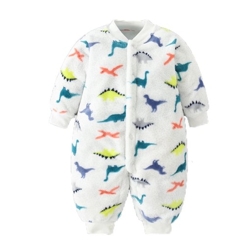 Combinaison d'hiver et de printemps pour bébés Combinaison en flanelle blanche en peluche avec motif de dinosaures Vêtements pour enfants