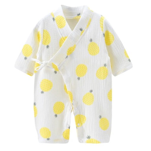 Combinaison en mousseline de coton pour nouveau-nés à manches longues et décolleté en V Combinaison unisexe blanche avec motif ananas