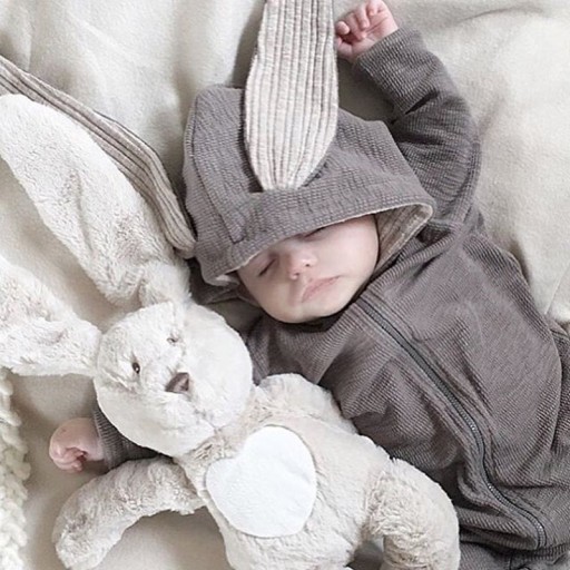 Combinaison pour bébé avec oreilles de lapin - Grise