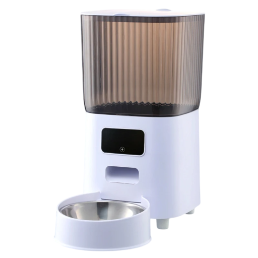 Comedero automático para gatos de 5 l, dispensador de comida inteligente con control wifi, un recipiente de acero inoxidable y programación de alimentación remota.