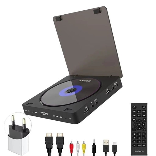Compacte DVD-speler met HDMI, AV-uitgang, USB en aanraakgevoelig LED-display, zwart, afstandsbediening, voor films en muziek thuis