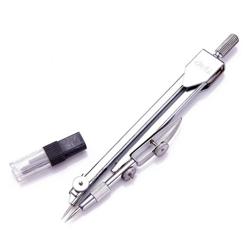 Compasso metallico in acciaio inossidabile per disegno con mine di ricambio in astuccio Compasso per geometria con astuccio trasparente 12 x 3 cm
