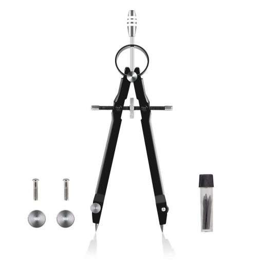 Compasso professionale con blocco anti-scivolamento Compasso metallico preciso con mine di ricambio e bloccaggio per precisione Compasso metallico per disegno con max. diametro 25 cm