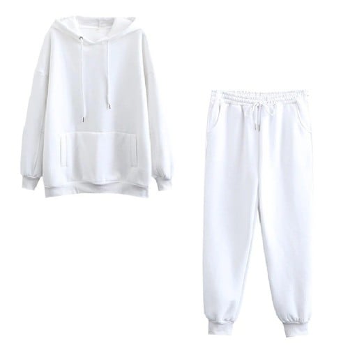 Completo da donna felpa con cappuccio e pantaloni Taglio ampio Tasca a marsupio Polsini a costine Vita elastica con cordino Tasche