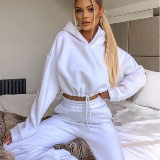 Completo da donna felpa corta con cappuccio e pantaloni Cordino regolabile nell'orlo inferiore Polsini sui pantaloni Poliestere