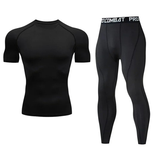 Completo da uomo con leggings e t-shirt a manica corta, scollo rotondo, poliestere