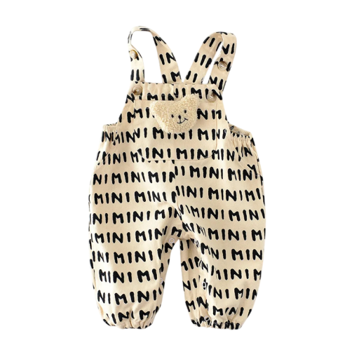 Completo in cotone per bambini senza maniche con orsetto e scritta MINI Completo beige per neonati con tasca e bottoni sulle spalle per ragazze e ragazzi