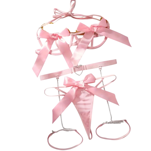 Completo intimo da donna con fiocchi decorativi e fasce reggiseno slip in poliestere spandex per uso quotidiano