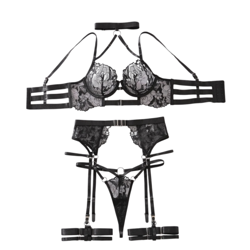 Completo intimo da donna in pizzo con fasce e dettagli di reggicalze reggiseno mutandine poliestere per uso quotidiano