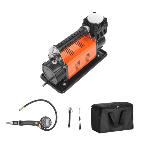 Compressorpomp voor het oppompen van banden 6–10 CFM 10,3 bar 334 × 150 × 224 mm metalen constructie zwart-oranje voor auto en werkplaats
