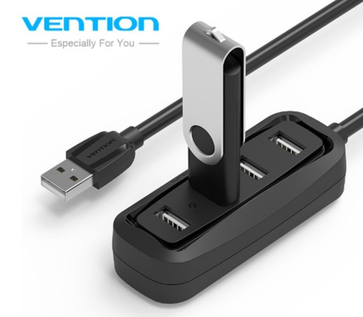 Concentrador USB 2.0 de 4 puertos con indicador de luz LED, color negro