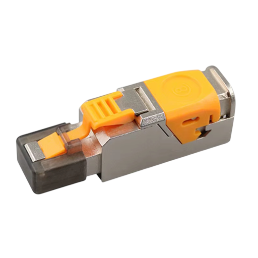 Conector LAN RJ45 CAT8 ecranat 40Gbps 2000MHz pentru 22–24AWG metalic portocaliu-silver reutilizabil cablu ethernet