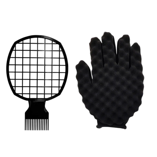 Conjunto 2 pcs esponja luva para cabelo e escova de rede pente afro para cabelo encaracolado Ferramenta de styling para homens e mulheres Utensílio profissional de cabeleireiro