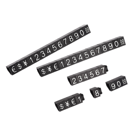 Conjunto de 10 conjuntos de blocos acrílicos para exibição de preços 6,3 x 9 mm mini blocos numéricos para marcação de preços em montras e lojas