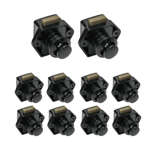 Conjunto de 10 fechaduras de móveis de botão de 20 mm para portas de 15–27 mm em liga de zinco, fechadura de caravana para armários
