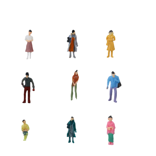 Conjunto de 100 figuras de plástico 1:150 Altura 10–12 mm Figuras mini pintadas Homens e mulheres Várias poses para diorama