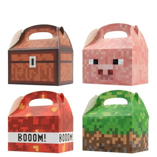 Conjunto de 12 caixas de presente com motivo pixelizado de um jogo popular, caixas de papel dobráveis para pequenos presentes e decorações
