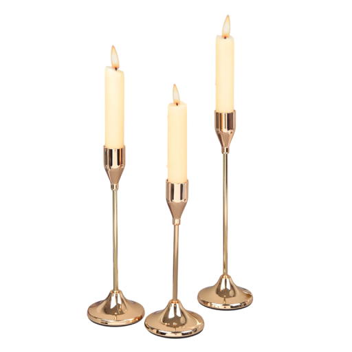 Conjunto de 3 candelabros metálicos 23,7 / 20,6 / 18 cm Estilo europeu Decoração de casamento elegante Suporte para velas Mesa de Natal Candelabro metálico moderno