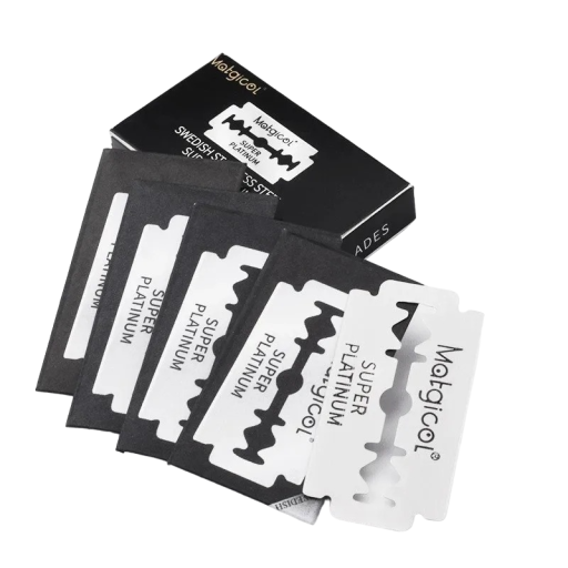 Conjunto de 30 lâminas de barbear de aço inoxidável Lâminas de substituição para máquina de barbear Lâminas intercambiáveis para navalha de barbear Lâmina de barbear masculina com dupla face 2,5 x 4,5 cm