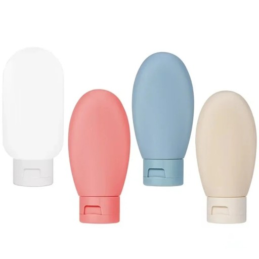 Conjunto de 4 frascos de viagem em silicone 60 ml Tubos escuros recarregáveis para champô e loção Frascos macios e compressíveis Frascos portáteis para viagem