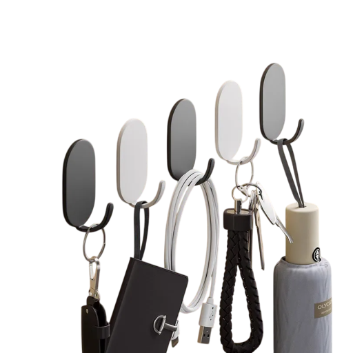 Conjunto de 5 ganchos adesivos de parede 5 x 3,2 x 2,1 cm Aço carbono Cola forte Sem perfuração Casa de banho Cozinha