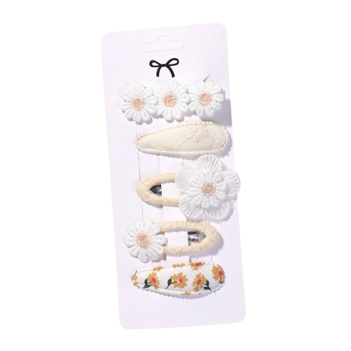 Conjunto de 5 ganchos para cabelo infantis Brancos com flores Acessórios de cabelo adoráveis Design delicado Adorno floral Estilo elegante Conforto
