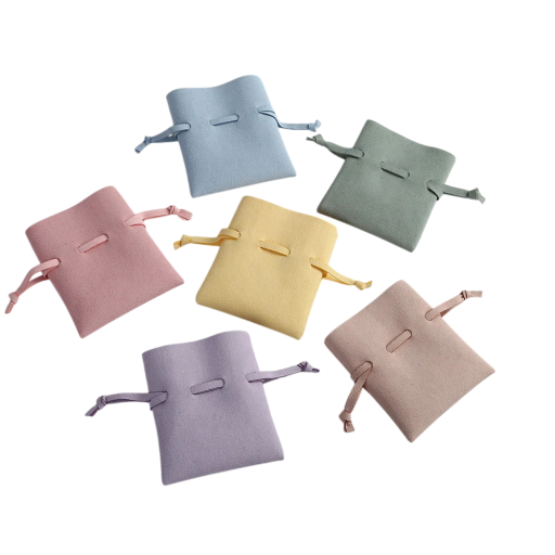 Conjunto de 5 sacos de microfibra 7 x 8 cm com fecho para jóias e pequenos objetos embalagem de presente