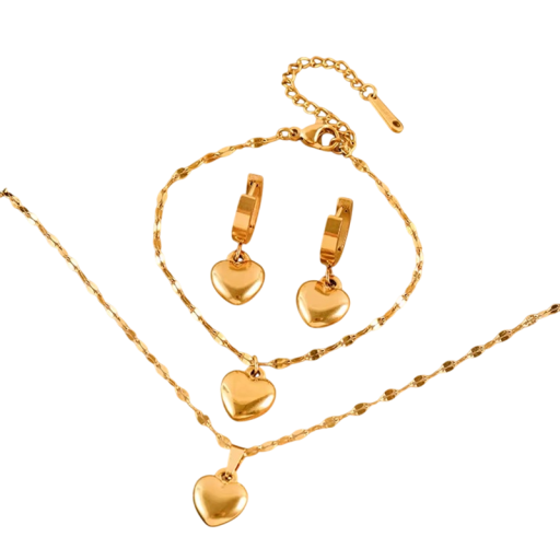 Conjunto de acero inoxidable 316 Collar pulsera pendientes motivo corazón Impermeable joyería de moda para mujeres boda regalo