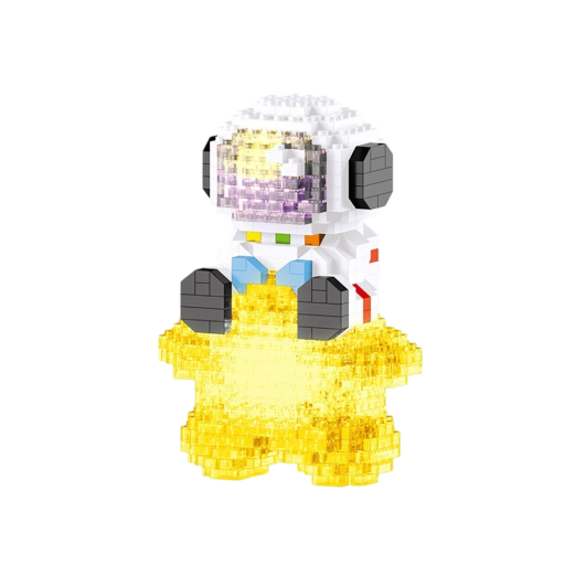 Conjunto de astronauta 9,8 x 7,0 x 4,2 cm Astronauta sentado numa estrela dourada 387 peças Blocos mini transparentes amarelos Decoração espacial