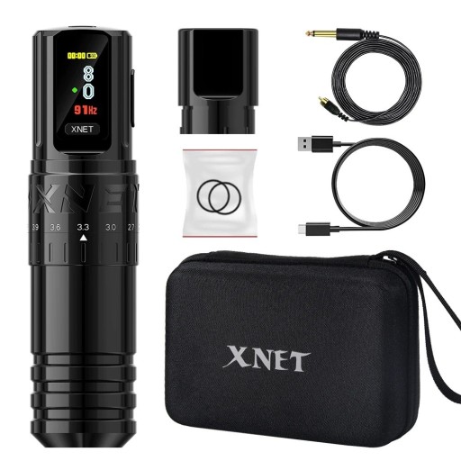 Conjunto de caneta de tatuagem sem fios com capacidade de bateria de 2400 mAh Máquina eléctrica de tatuagem e maquilhagem permanente com cabo USB-C e cabo RCA Máquina de tatuagem com ecrã OLED para iniciantes e profissionais no conjunto Caneta de tatuagem resistente com altura ajustável 14,5 x 3,6 cm