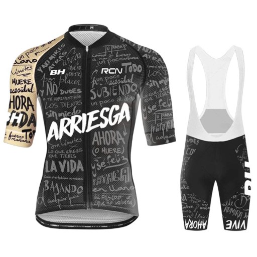 Conjunto de ciclismo para hombre – maillot de manga corta con cremallera y pantalones cortos con tirantes, con motivo de textos, para ciclismo
