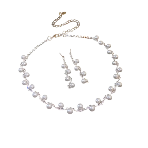 Conjunto de collar y pendientes de perlas de aleación de cobre Joya ligera de lujo para mujeres Accesorio elegante para bodas y fiestas