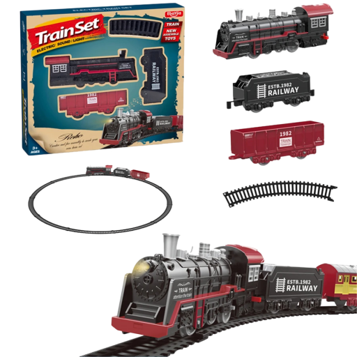 Conjunto de comboio com vagões e carris 70 x 70 cm Pista de comboio em plástico Pista de comboio para crianças 10 peças de carris Locomotiva e 2