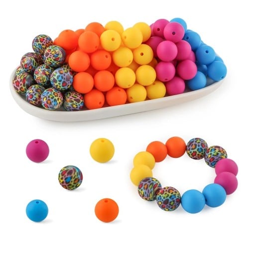 Conjunto de contas de silicone 15 x 15 mm Contas redondas 20 pcs em tons quentes 5 cores com 4 unidades cada Criativo material para a produção de pulseiras colares pendentes e decorações