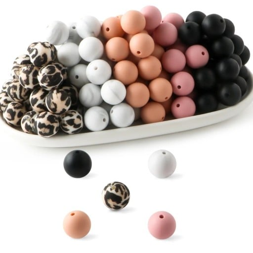 Conjunto de contas de silicone 15 x 15 mm Contas redondas criativas 20 pcs em 5 variantes de cores com 4 peças cada Material para fabrico de pulseiras colares e decorações