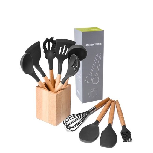 Conjunto de cozinha em bambu + caixa - 10 pcs