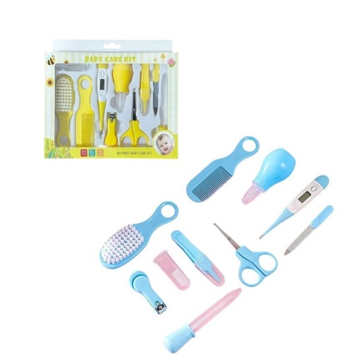 Conjunto de cuidados para recém-nascidos de 10 peças em plástico e aço inoxidável Conjunto de higiene de viagem para bebé Conjunto prático para viagens e uso doméstico