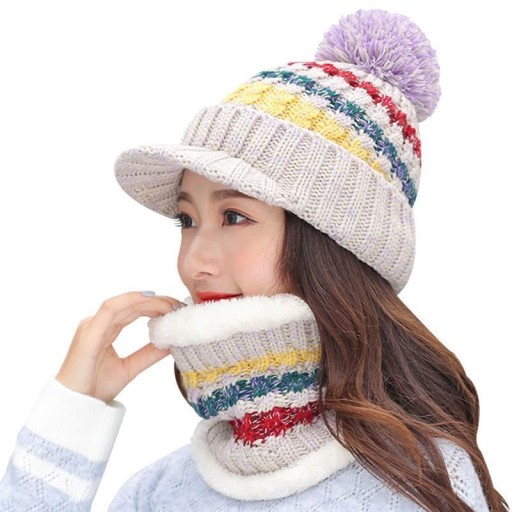 Conjunto de gorro y bufanda de invierno para mujer