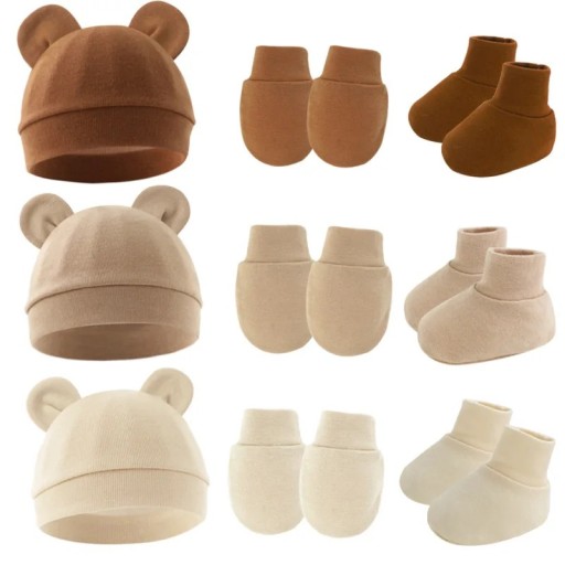 Conjunto de invierno para bebés 0–1 año Gorro con orejitas, manoplas y botines de calcetín Poliéster algodón Conjunto de invierno cálido para bebés