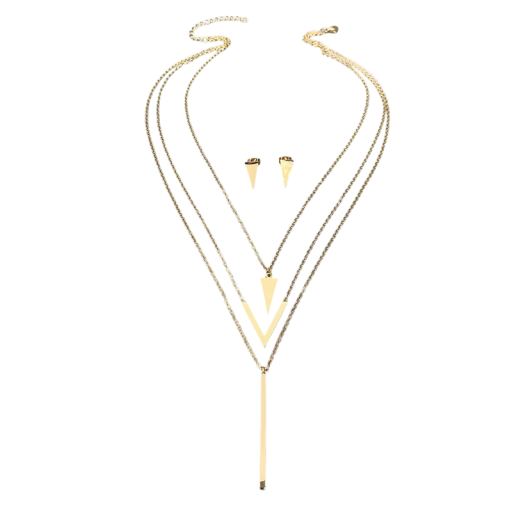 Conjunto de joias em forma de V Colar geométrico feminino em várias camadas e brincos em aço inoxidável Presente elegante para aniversários e Natal